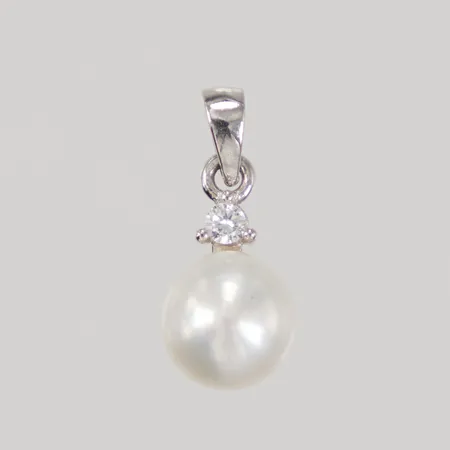 Hänge pärla med vit sten 15,5mm, Ø6,9mm, 925/1000 silver,  Vikt: 0,7 g