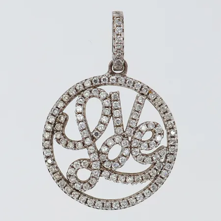 Hänge med vita stenar "Love", 29x19mm ink ögla, Silver 925/1000.  Vikt: 2,7 g