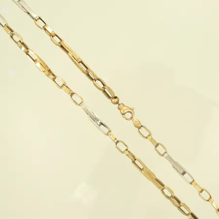 Halskejda tvåfärgad längd 65cm, bredd 5mm, buckliga länkdelar, sliten, 14K, 10,8g Vikt: 10,8 g