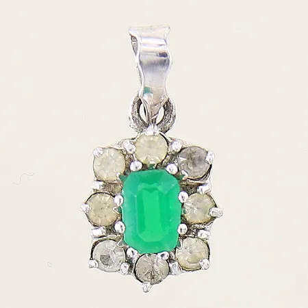 Hänge med grön och vita stenar, längd: 16mm, bredd: 2,6-10mm, silver 835/1000 Vikt: 1,3 g