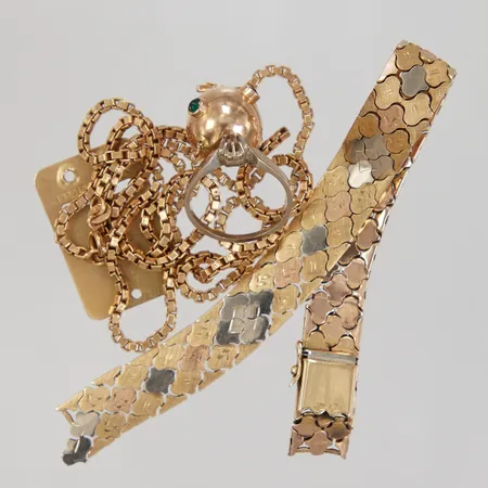 Diverse guld, med stenar, defekt, 18K Vikt: 50,6 g