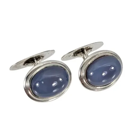 Retro Manschettknappar, ett par, 1950/60-tal, silver 835/1000, månstensliknande stenar, mått 19x14,5 mm, stenar utan anmärkning, svensk kontrollstämpel Vikt: 9,7 g