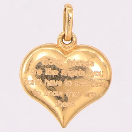Hänge hjärta med tex 'Good friends are like angels...' ihåligt, 20mm, buckla, 18K Vikt: 1,1 g