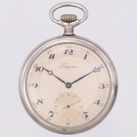 Fickur Longines manuell, Ø50mm, stål, liten sekundvisare, repigt glas