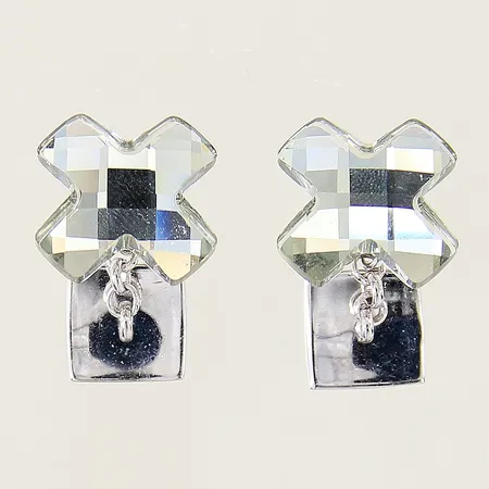 Ett par manschettknappar med gröna stenar, 17,4x17,4mm, Swarovski, rodiumpläterad metall