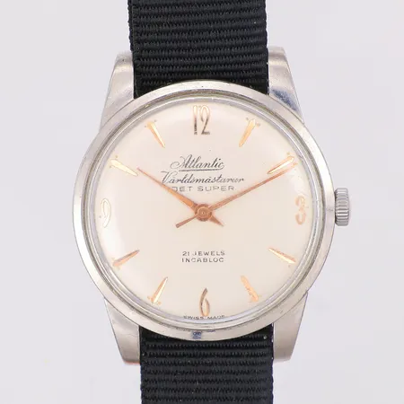 Herrur Atlantic Världsmästarur Jet super manuell Ø36mm, stål, armband i tyg ej original