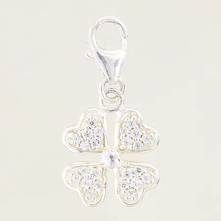 Berlock Klöver med vita stenar, längd: 20mm, bredd: 12,5mm, GHA, silver 925/1000 Vikt: 2 g