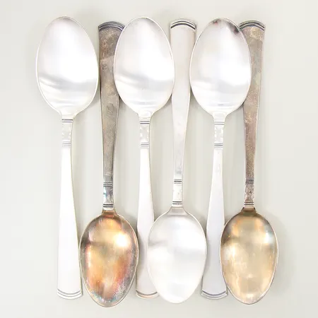 Bordsskedar 6st, längd: 18cm, Rosenholm, silver 830/1000 Vikt: 237,3 g