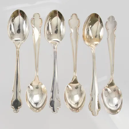 6 Kaffeskedar, 12cm, MGAB, 830/1000 Silver 90,7g.