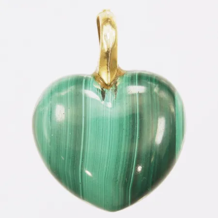 Hänge hjärta, malakit, längd 30mm, bredd 23mm, öppningsbar ögla, borrhål på baksidan, bruttovikt, 11,75g, 18K