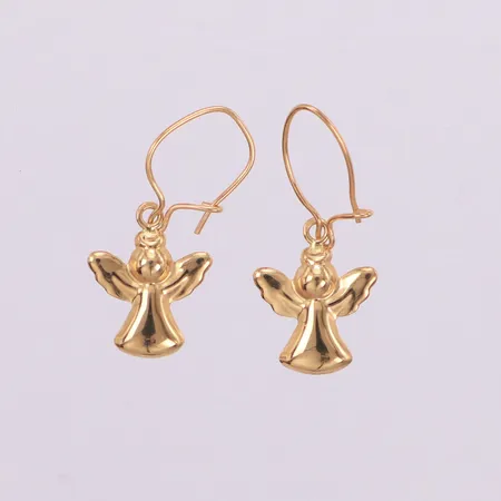 Ett par örhängen änglar, längd 24mm, skeva krokar, 18K  Vikt: 0,6 g