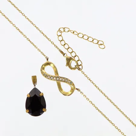 Collier evighetstecken med stenar, 44cm, bredd: 1-8mm, Hänge med sten 10x20mm,slitage, Caroline Svedbom, gulmetall Vikt: 0 g