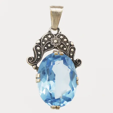 Hänge med topas, längd 38mm inkl ögla, bredd 20,8mm, silver  Vikt: 8,2 g