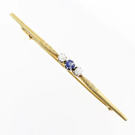 Brosch, stenar, 5,8cm, bredd 2-4mm, klor i behov av översyn, 18K. Vikt: 1,9 g