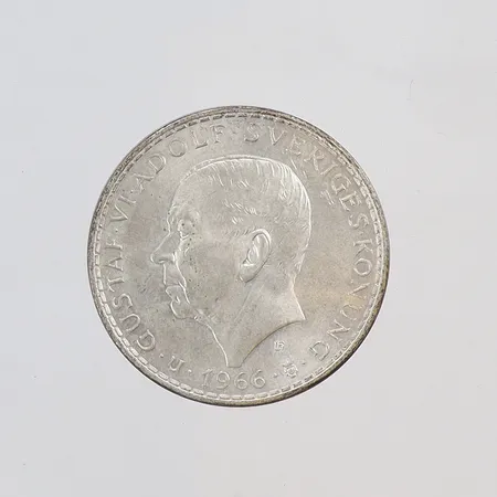 Minnesmynt Gustav VI Adolf 5 kronor 1966 Till Minnet av Tvåkammar-riksdagens Tillkomst 1866 silver 400/1000 Vikt: 18,1 g