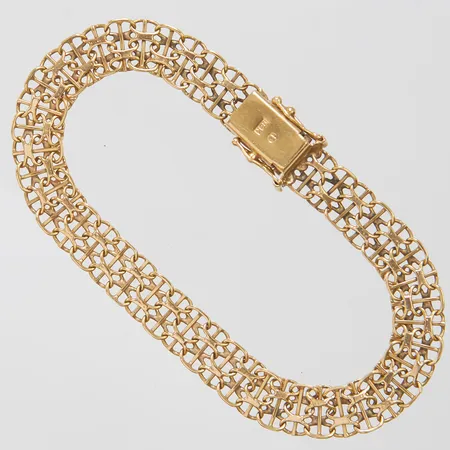 Armband X-länk med stav längd ca 18,5cm, bredd 8mm, bruksslitage, 18K Vikt: 10,9 g