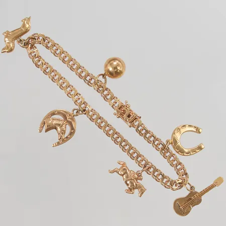 Armband Bismarck, 18,7cm, bredd:4mm, berlocker, 18K 14,1g.