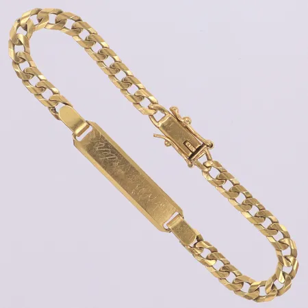 Armband Pansar med bricka, längd 15cm, bredd 4,6mm, gravyr, 18K  Vikt: 7 g