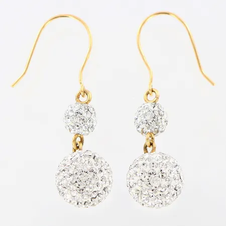 Ett par örhängen med vita kristaller, 35mm, bredd: 6-10mm, GHA 18K Vikt: 3 g