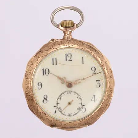 Mormorsur, boett i 14K, manuell, 35mm, boettnr 58017 28, innerboett i metall, liten sekundvisare, defekt, går ej, skadat glas, bruttovikt 28,3g, inga tillbehör.