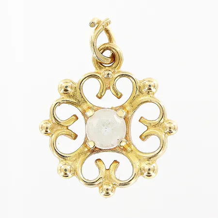 Hänge med vit sten, 15x20mm, defekt ögla, 18K Vikt: 1,9 g