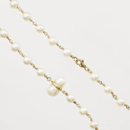 Collier med pärlor och diamant, ca 0,01ct, längd ca 85cm, Ø ca 6mm, 18K Vikt: 31,5 g