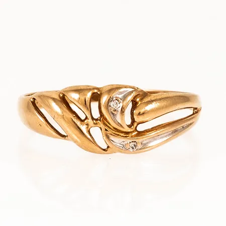Ring 2 x ca 0,005ct 8/8-slipade diamanter Guldfynd bredd 1,5-7,5mm stl:18½ 18K 1,7g.