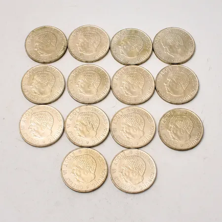 14st svenska mynt i silver, 5kronor, 400/1000, vikt 252,10g.