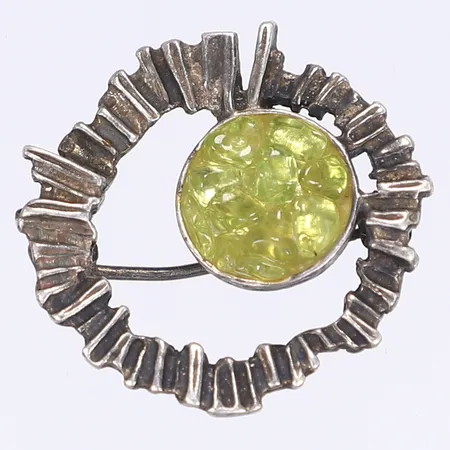 Brosch med grön sten, Ø30mm, silver 925/1000 Vikt: 5,4g Vikt: 5,4 g