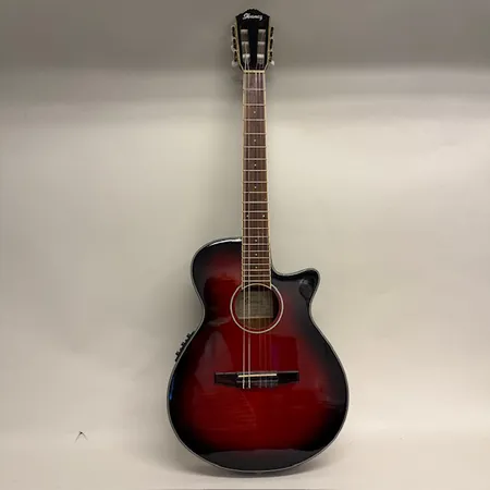 Halvakustisk gitarr RD Ibanez AEG24NII-THS1202, serienr S150500216, transparant hibiscus red sunburst, mahogny/lönn, Kina, sträng saknas, mjukt fodral, slitage Skickas med Bussgods eller PostNord
