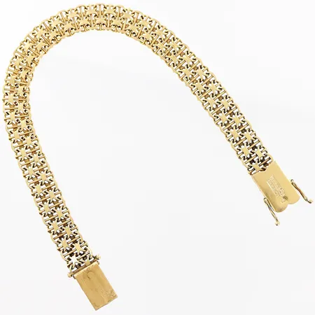 Armband X-länk med stav, 19,5cm, bredd 9mm, 18K. Vikt: 16,9 g