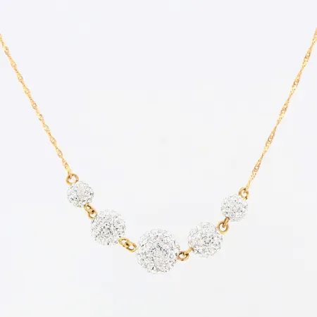 Collier med vita kristaller, ca 42-45cm, bredd 1-10mm, GHA, 18K Vikt: 4,2 g