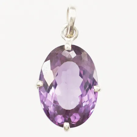 Hänge med lila sten, längd 30mm inkl ögla, bredd 14mm, 925/1000 silver Vikt: 6,3 g