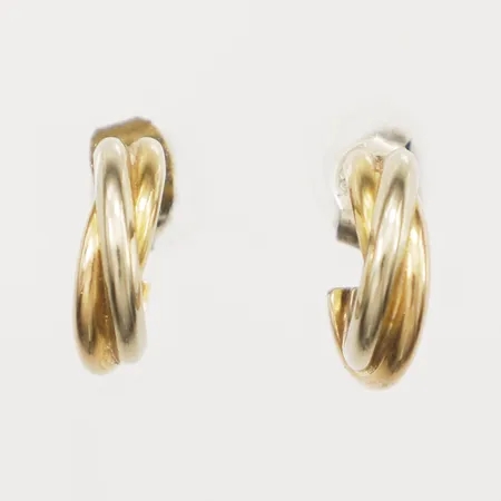 Ett par örhängen, creoler, Ø14,2mm, bredd 4,2mm, trefärgade, omaka snurrebussar, en i silver 925/1000, en i oädel metall, 18K Vikt: 5,7 g