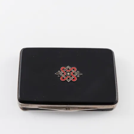 Dosa/ask silver 925/1000 och svart glas,skador/ojämnheter,ca 5x8 cm,totalvikt  Vikt: 82,5 g