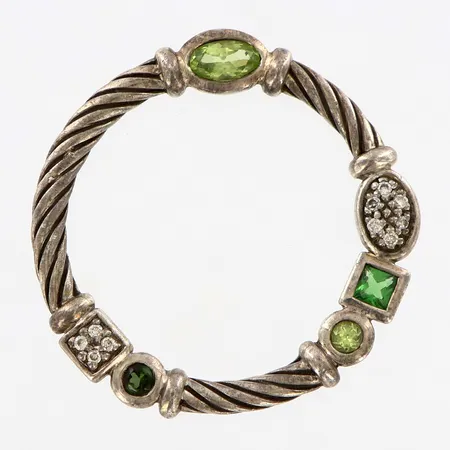 Hänge David Yurman diamanter 10 x ca 0,005ct gröna stenar Ø27mm silver 925/1000.  Vikt: 4,3 g