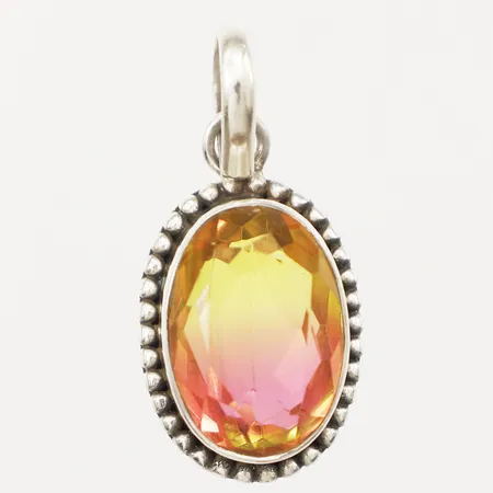 Hänge med gulrosa glassten, längd 35,7mm inkl ögla, bredd 16,4mm, silver  Vikt: 6,9 g