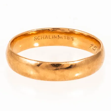 Slät ring 5 mm bred stl:21¼ 6,3g 18K. Gravyr.