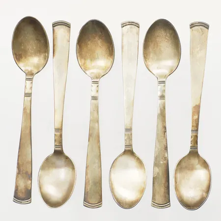 Sex kaffeskedar modell Rosenholm, längd 12cm, GAB 2000-tal, 830/1000 silver Vikt: 103 g