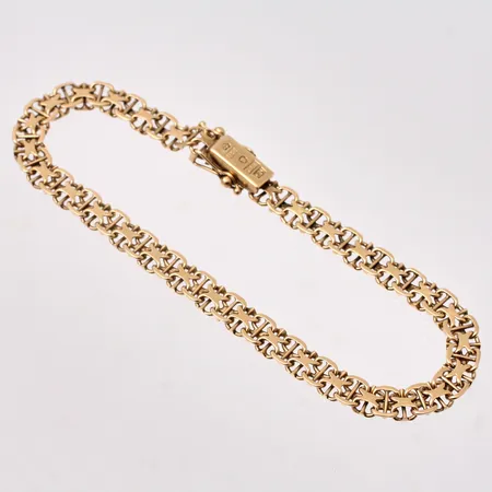 Armband i 18K guld, 20cm, X-länk med stav, bredd 5,5mm, Nils-Olofs Guldsmedja, år 1963, vikt 10,45g.