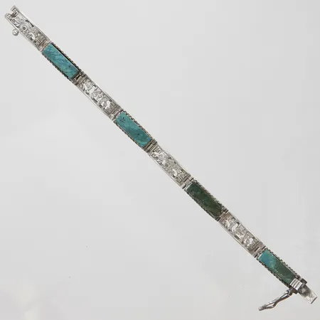 Armband med turkoser, längd ca 18cm, bredd 7,5mm, trögt lås, 925/1000 silver, bruttovikt: 19,9g Vikt: 19,9 g