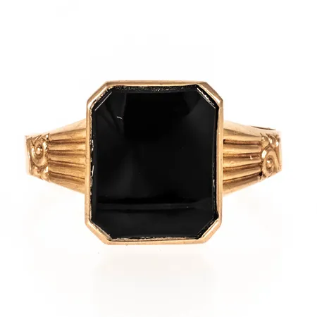 Klackring svart sten 12x10mm, bredd 2,7-13,5mm stl:20½ något ojämn skena 18K 3,3g.