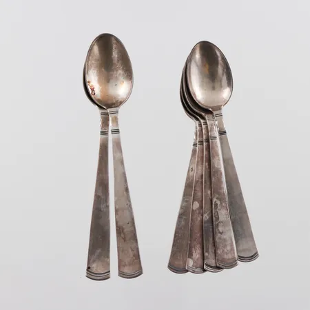 Moccaskedar 5 st + kaffeskedar 2 st modell Rosenholm,silver,längd ca 10.5 cm och 12 cm. Vikt: 94 g