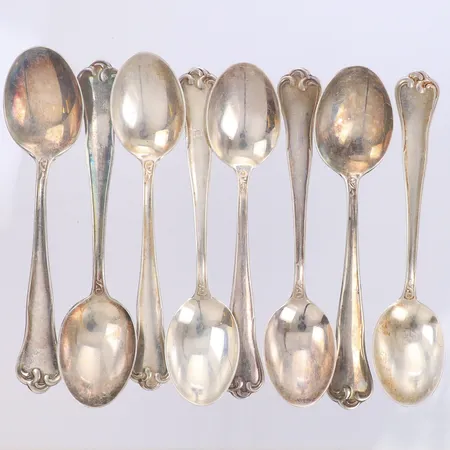 8 Kaffeskedar, längd 11,5cm, 830/1000 silver Vikt: 101,2 g