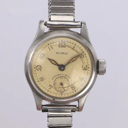 Damur Mimo Antimagnetic, stål, manuell, 23,5mm, flexband, skadat glas, bruksskick, inga tillbehör.