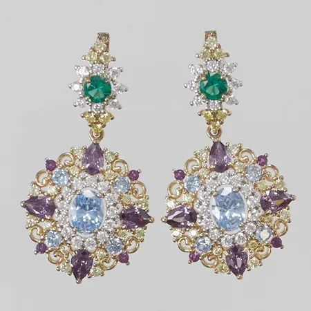 Ett par örhängen med färgade stenar, 45x24mm, förgylld, ryska stämplar, 925/1000 Silver 13,6g.