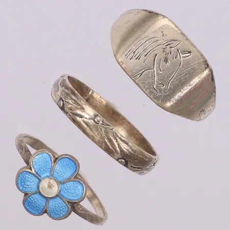 3 Ringar, stl 16-16½, repor, 830/1000 silver Vikt: 5,4 g