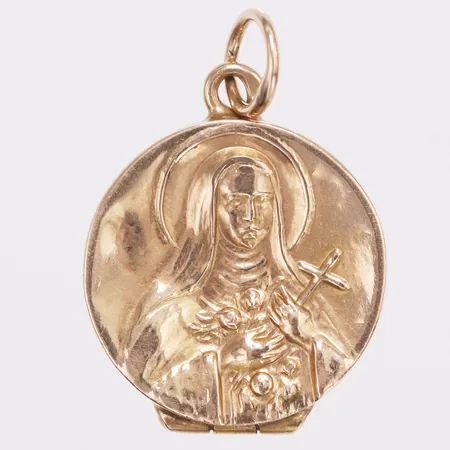 Hänge Jungfru Maria Ø16mm, bucklig, ihålig, 14K Vikt: 1,6 g