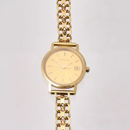 Damur Certina 18K qvartz datum Xlänk i 18K, inga tillbehör personlig, gravyr på boett, bruttovikt 28,3g, ca nettovikt 22,5g.