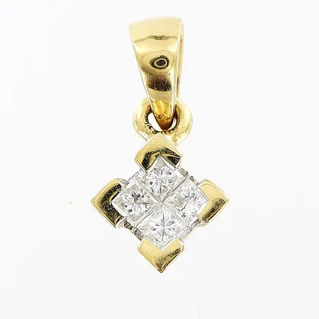 Hänge, diamanter 4 x ca 0,02ct prinsesslipade, 13x7mm, GHA, 18K. Vikt: 1 g